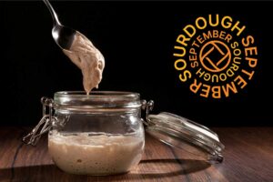 Sourdough starter in glass jar